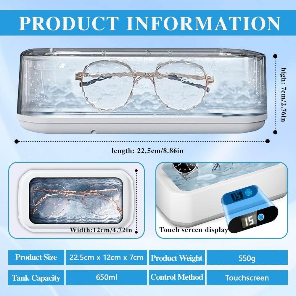 650ML Ultrasonic Cleaner with Timer Cleaning Machine Sonic Cleaner for Jewelry
