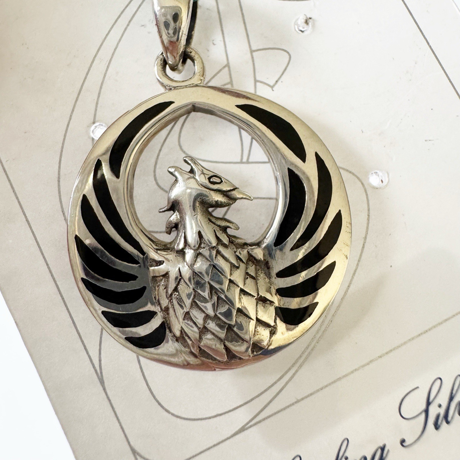 Peter Stone Malachite Inlay Phoenix Bird Charm Pendant Sterling Silver .925 New