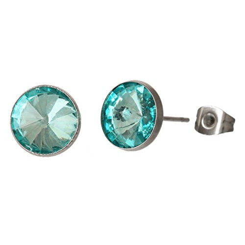 March Birthstone Stainless Steel Post Stud Earrings with Rhinestone