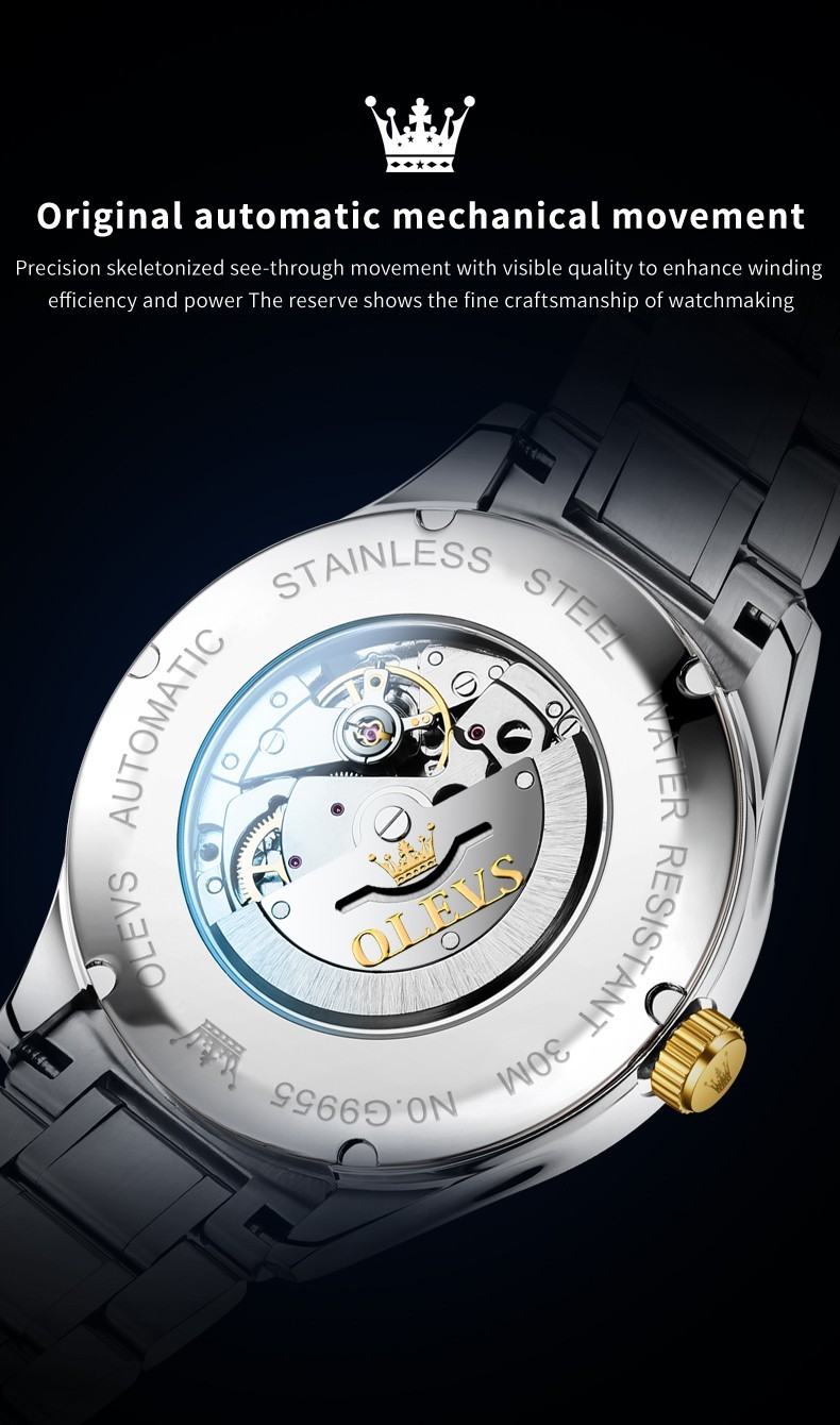 OLEVS 9955 Multi-functiom Date Display Luminous Male Business Mechanical Watch