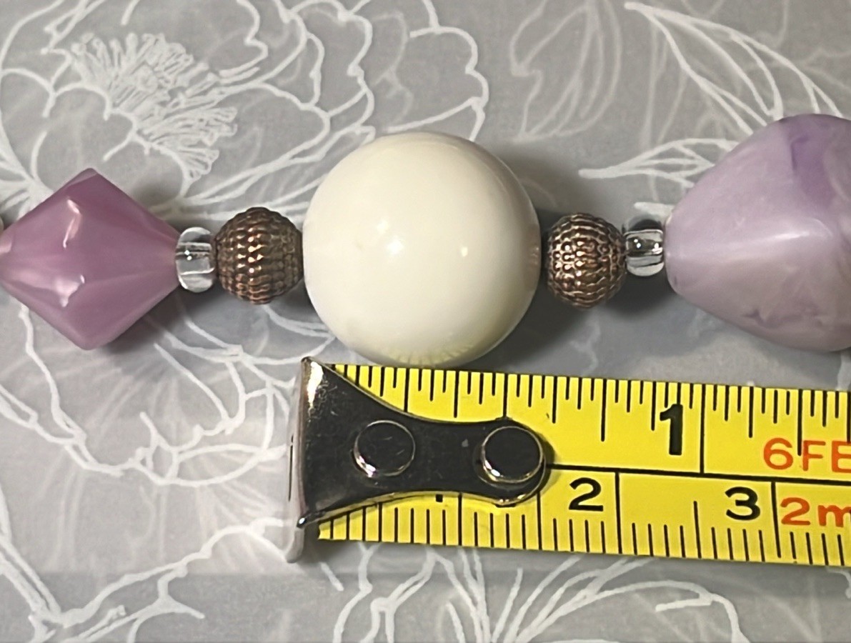 Vintage Lavender, White & Cream “carved” Flower Beaded Necklace & Earrings Set