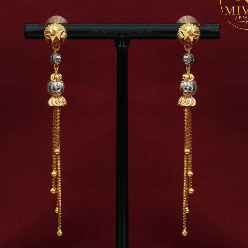 22K Gold Dazzling Teardrop Earrings 6.7cm Minimalist Gift Jewelry 6.15g