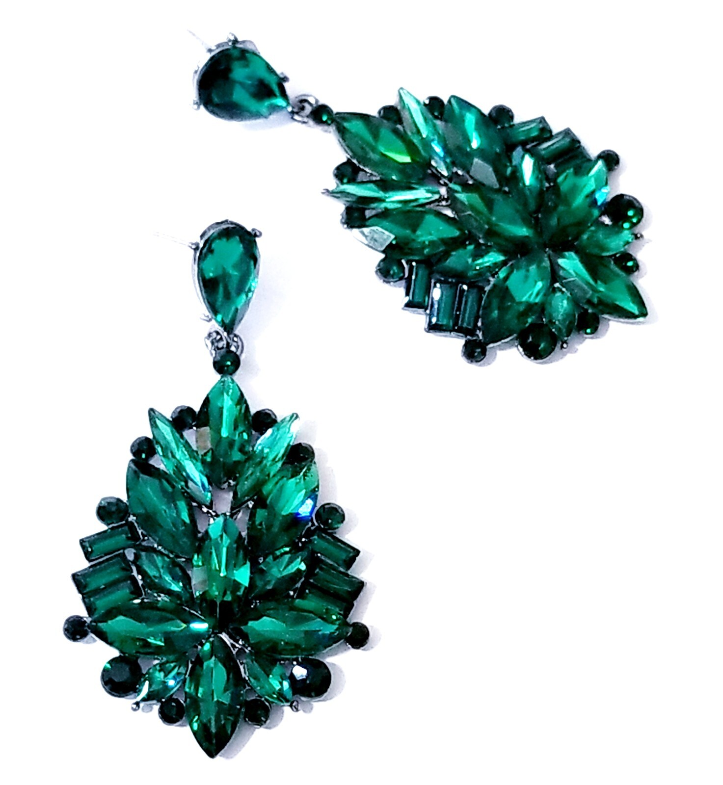Bridesmaid Drop Dangle Chandelier Earrings 2.8 in Green Rhinestone Pageant Prom