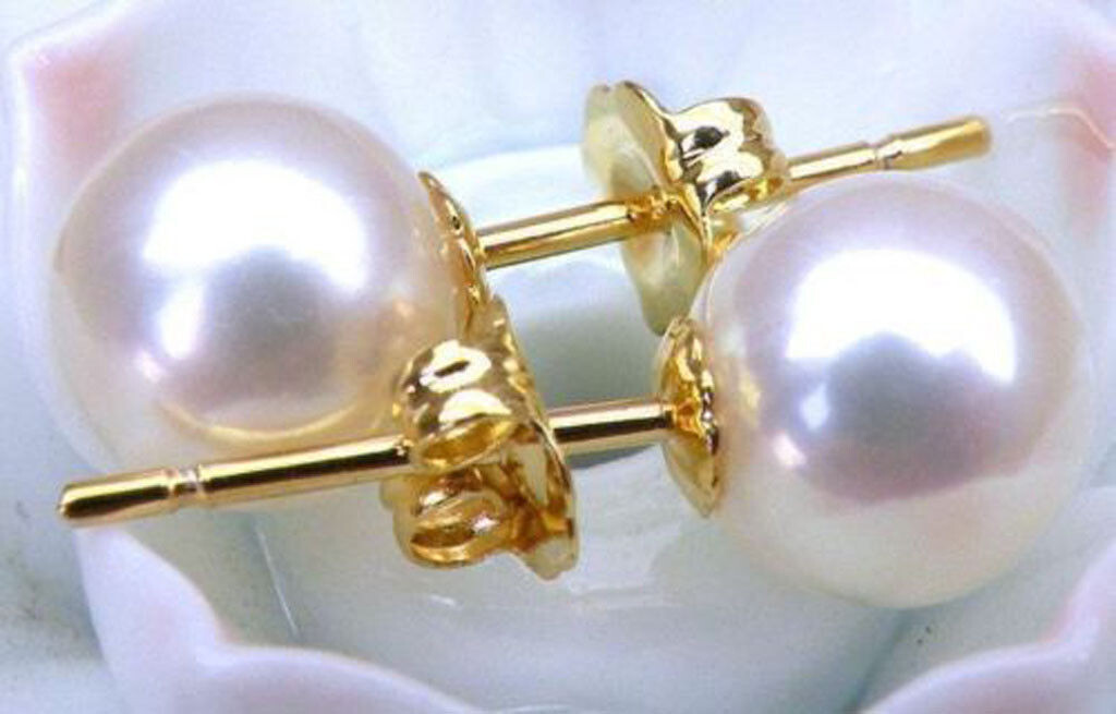 NATURAL 9.5-10MM AAAA+ GRADE PERFECT ROUND WHITE AKOYA PEARLS EARRING 14K