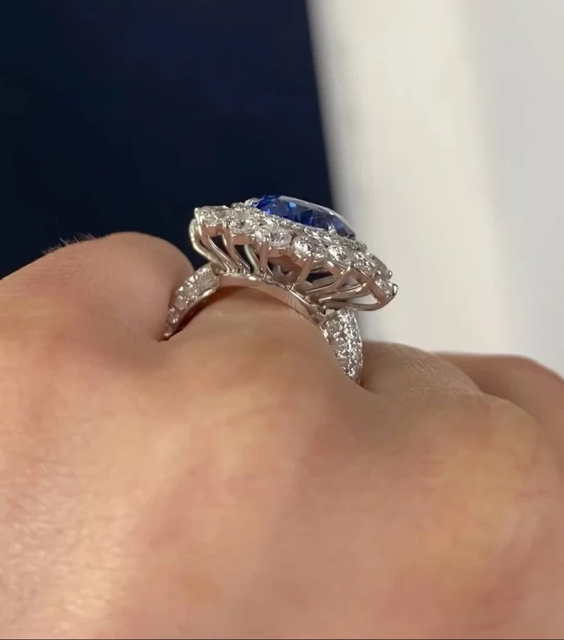 6.00 Ct Oval Natural Sapphire & Diamond Wedding Ring 14K White Gold Size 8