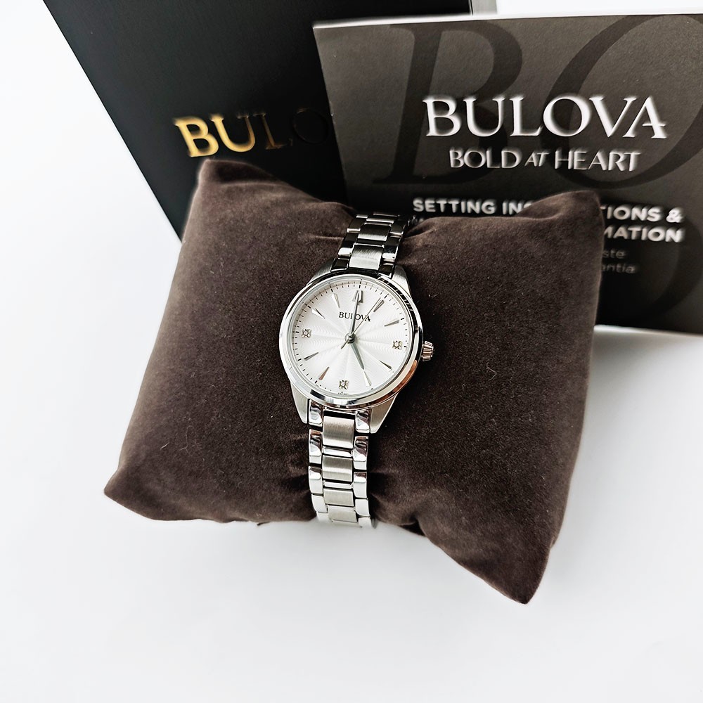 Bulova Sutton 96P219 White Diamond Dial Silver Band Women’s Quartz Women’s 28mm