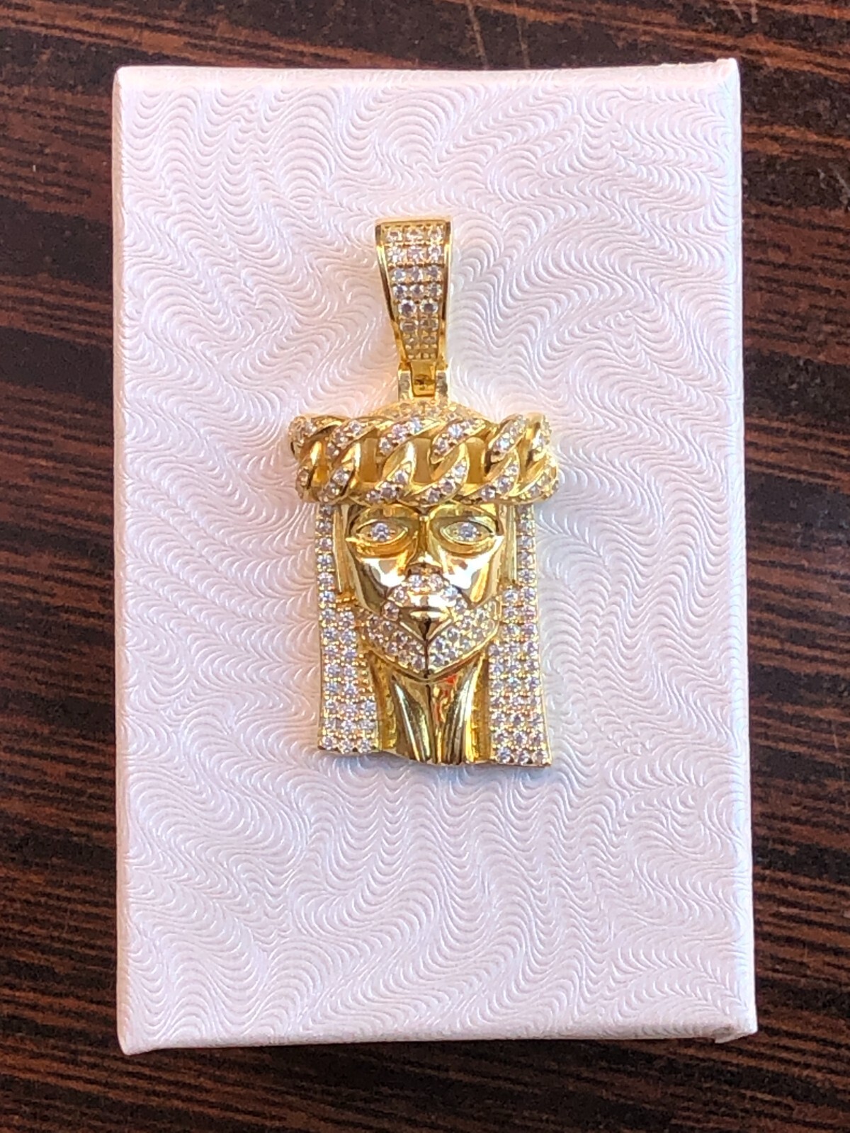 925 Sterling Silver Gold Jesus Head Face CZ Pendant Men 25mm(0.98″)/37mm(1.46″)