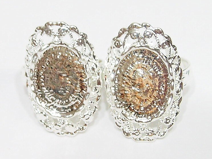 6 of 18x13mm Shiny Silver Victorian Deco Woven Flowers Adjustable Ring Settings