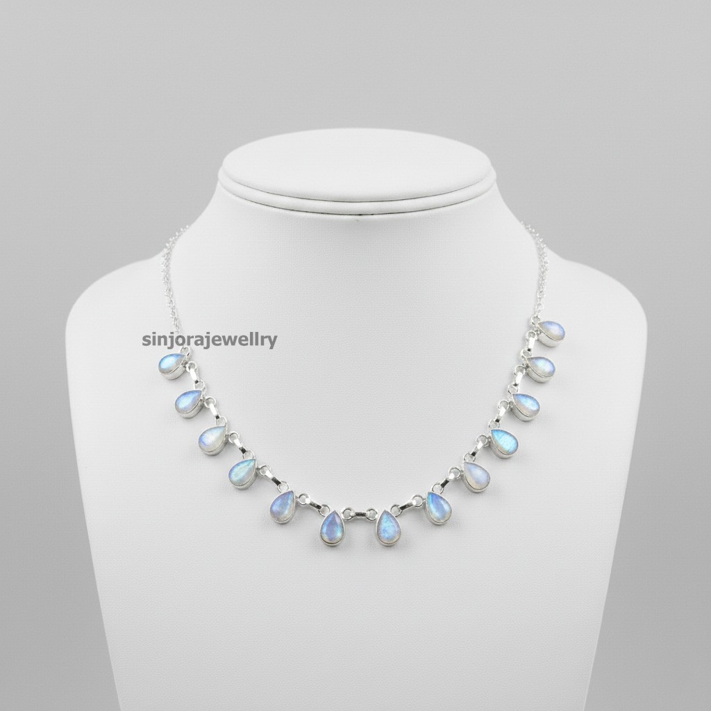 Rainbow Moonstone 925 Sterling Silver Handmade Gift Necklace 18″