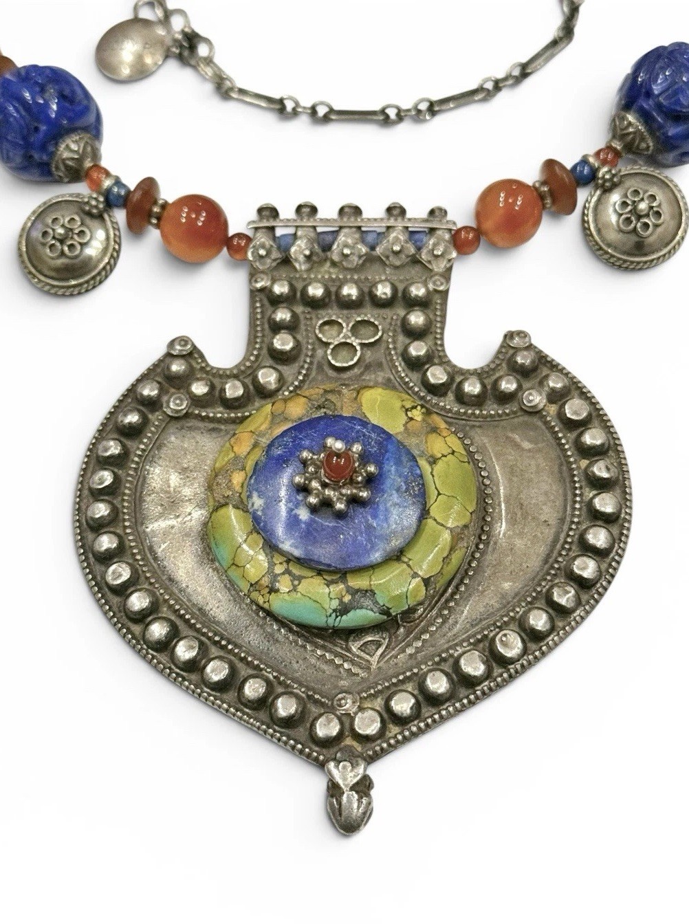 Jody P Artisan Tribal Fusion Ethnic Statement Necklace with Mixed Stone Beads