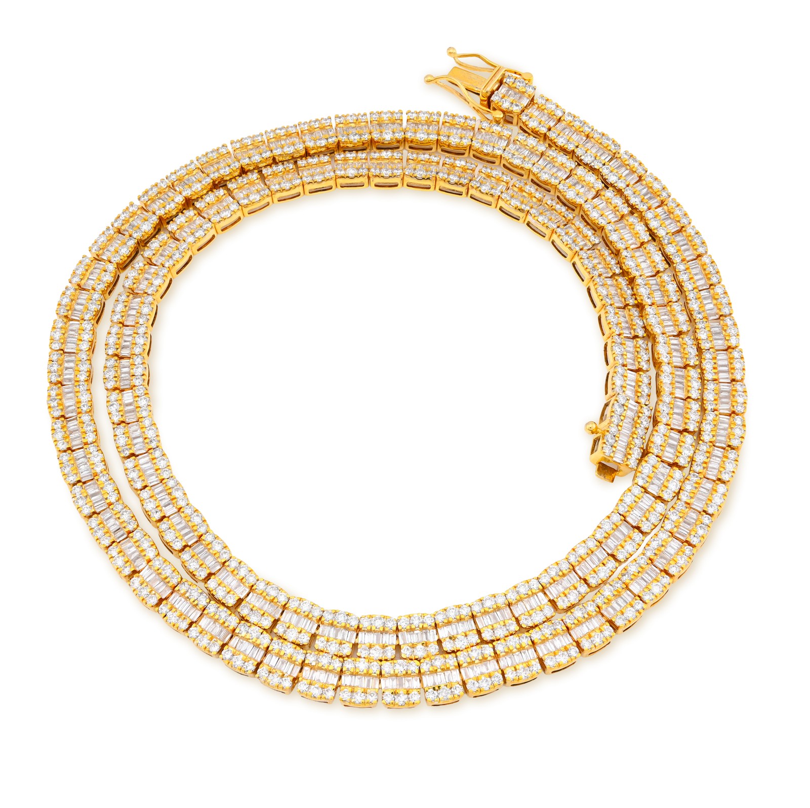 5.5MM 10k Yellow Gold 10.4CTW Natural Round/Baguette Diamond Tennis 33.5gm Chain
