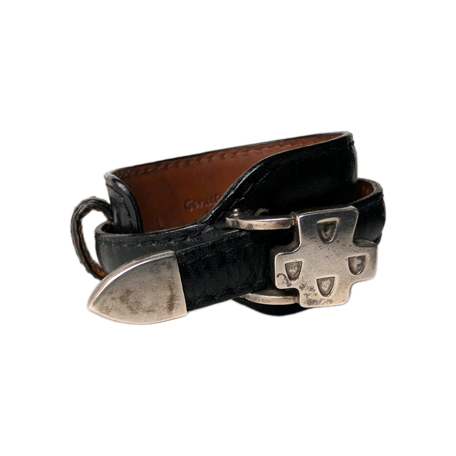 Saint by Sarah Jane Sterling Silver Casa Cross Black Leather Wrap Bracelet L