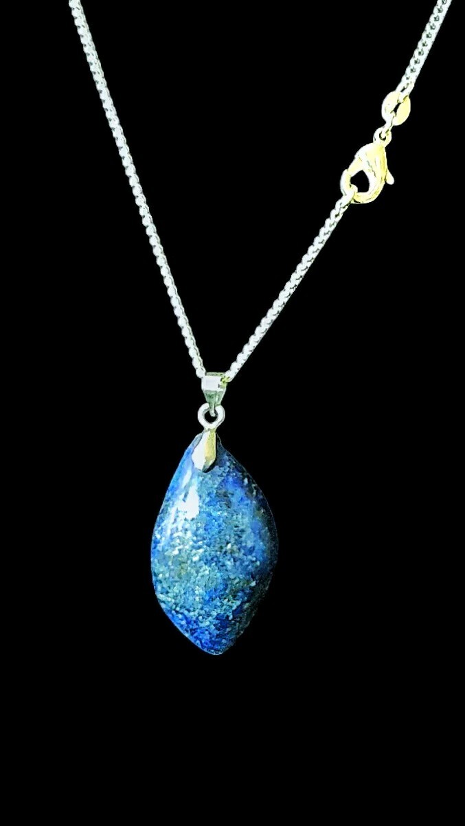 20″ x 1mm Sterling EP Chain w 42mm x 18mm Copper Lapis Lazula Pendant. Beauty!
