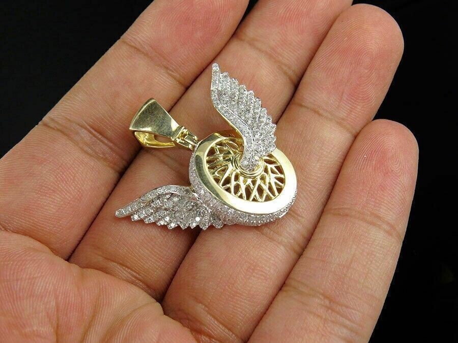 1.50Ct Round Cut Moissanite Flying Wheels Charm Pendant 14K Yellow Gold Plated