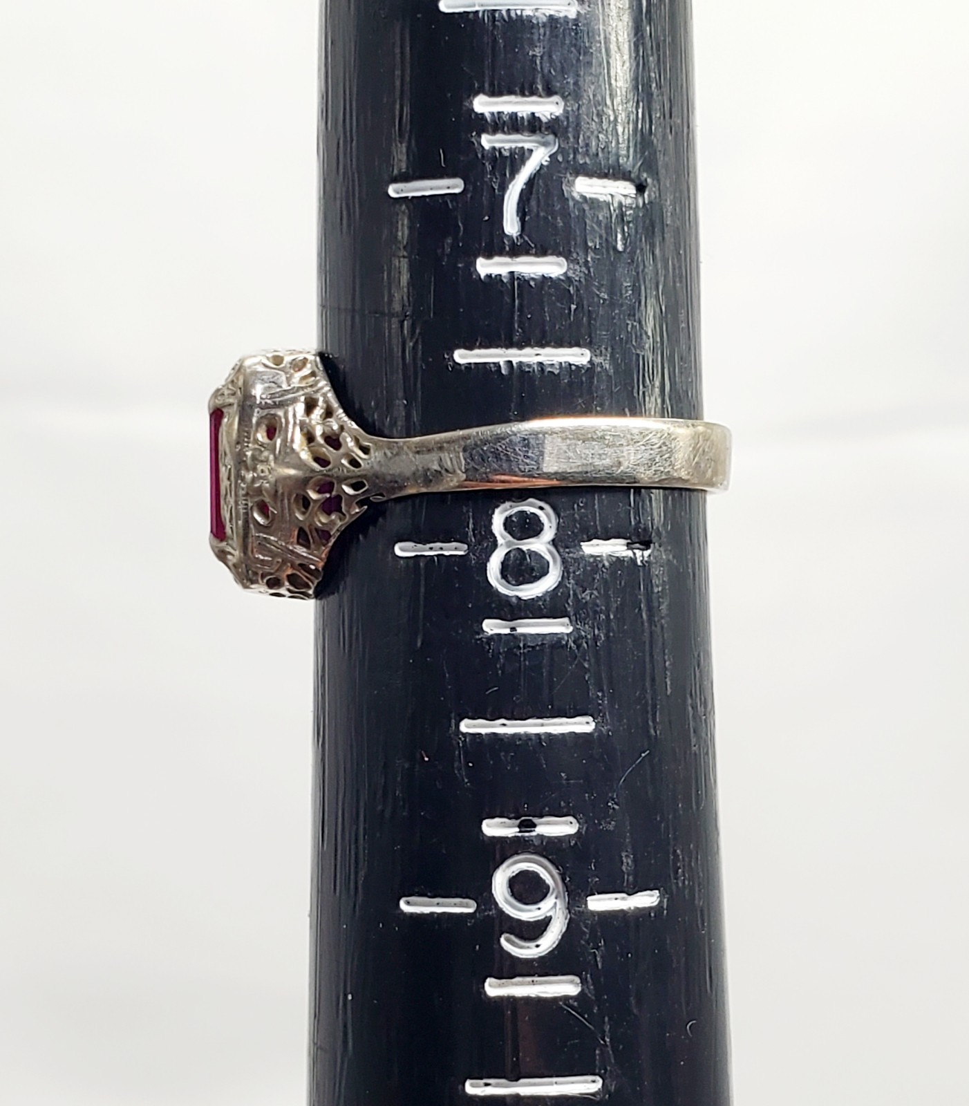Antique Art Deco 14K White Gold Ruby Ring Victorian Size 7.75 | 2.29g
