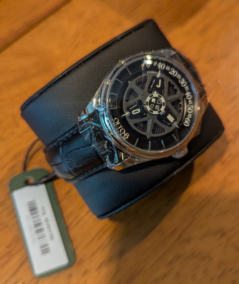 OLTO-8 KING Titanium black wandering hour automatic watch with two straps