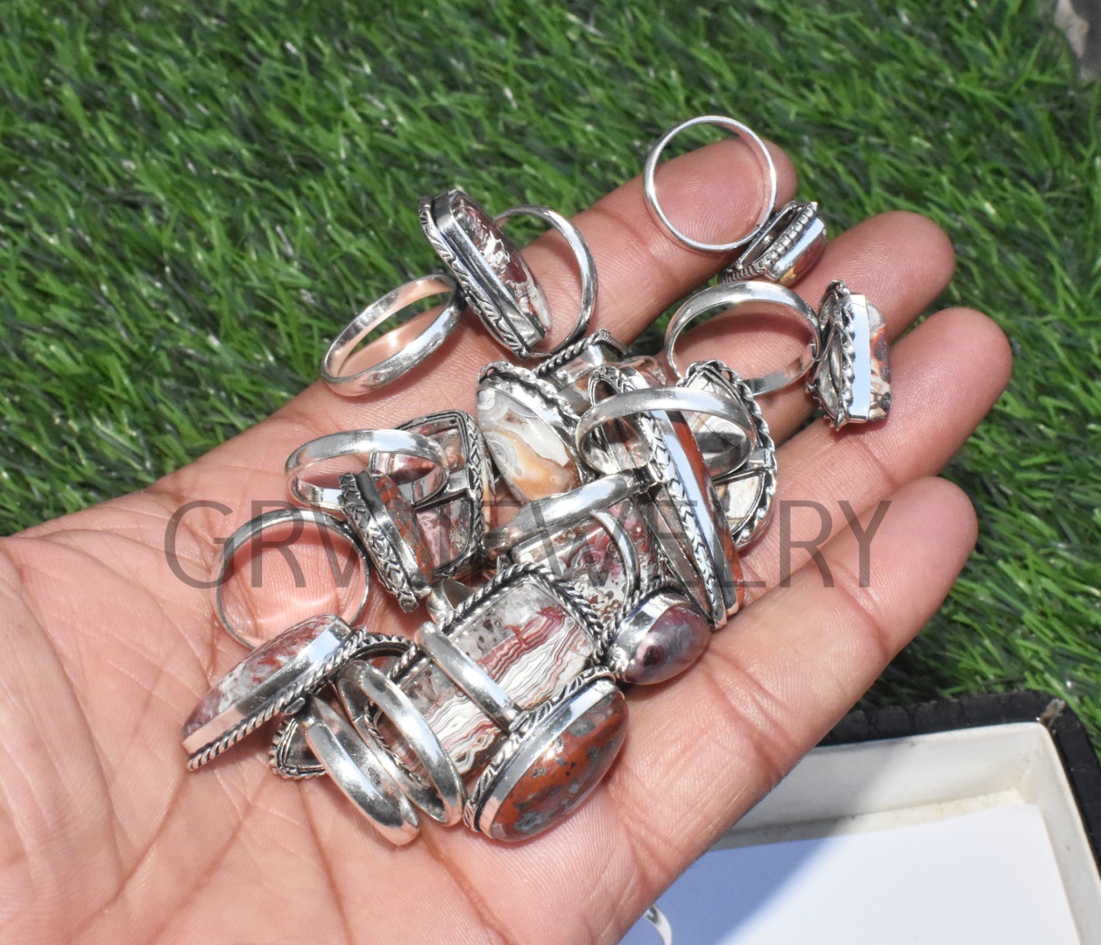 1-500 Pcs Crazy Lace Agate In Wholesale Rings Lot Bulk: Silver Plated Whr-79