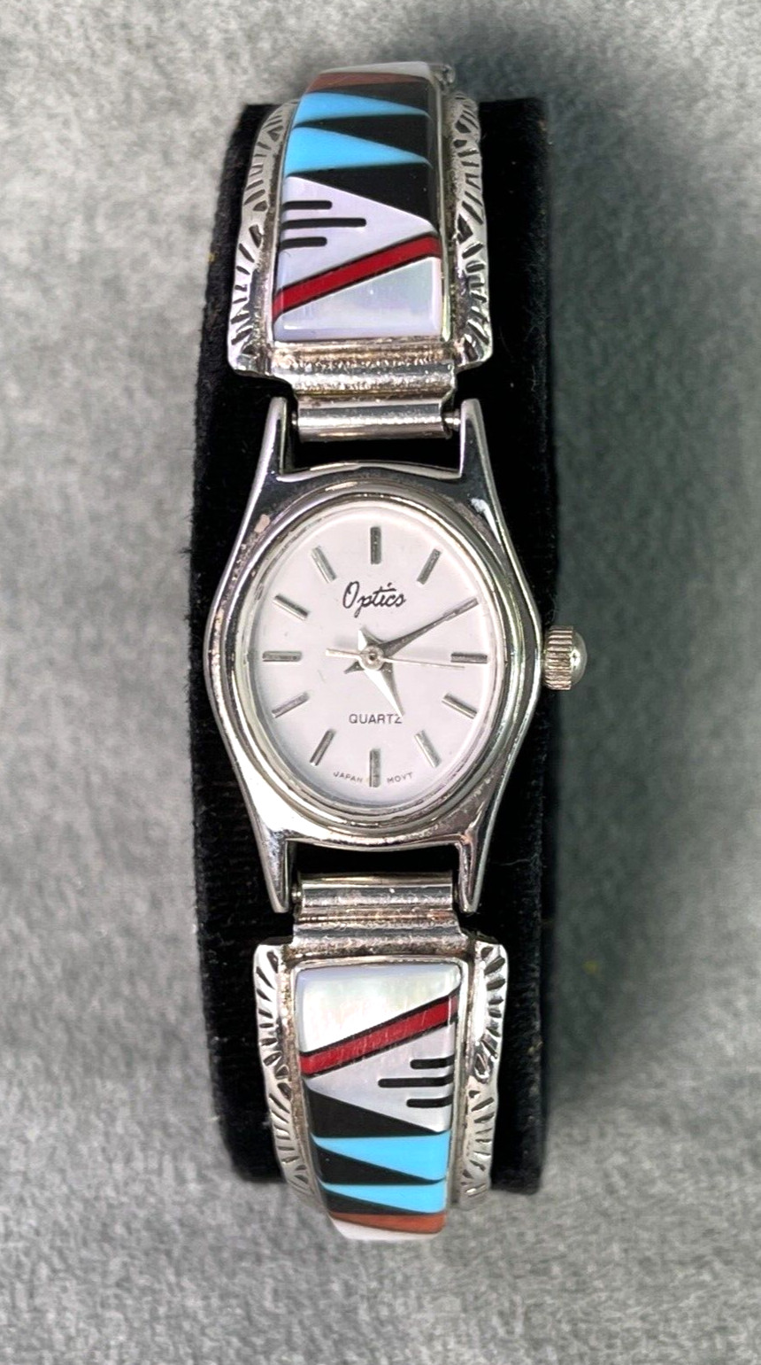 RS Roger Skeet Jr Watch Tips Turquoise Coral MOP Jet Inlay Sterling Multi Navajo