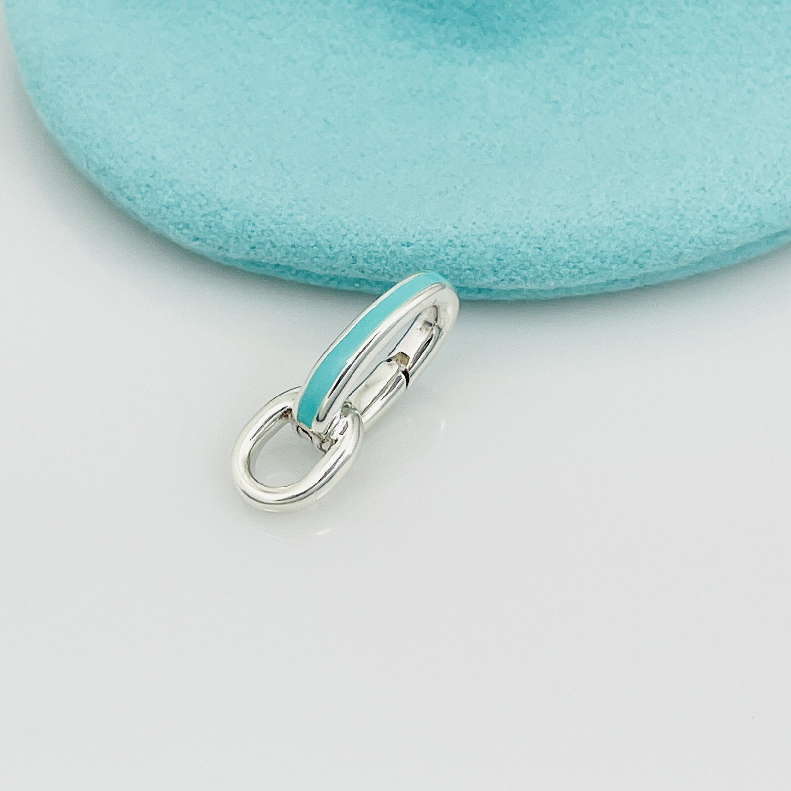 Tiffany Blue Enamel Oval Clasping Link Jump Ring Charm Bracelet Length Extender