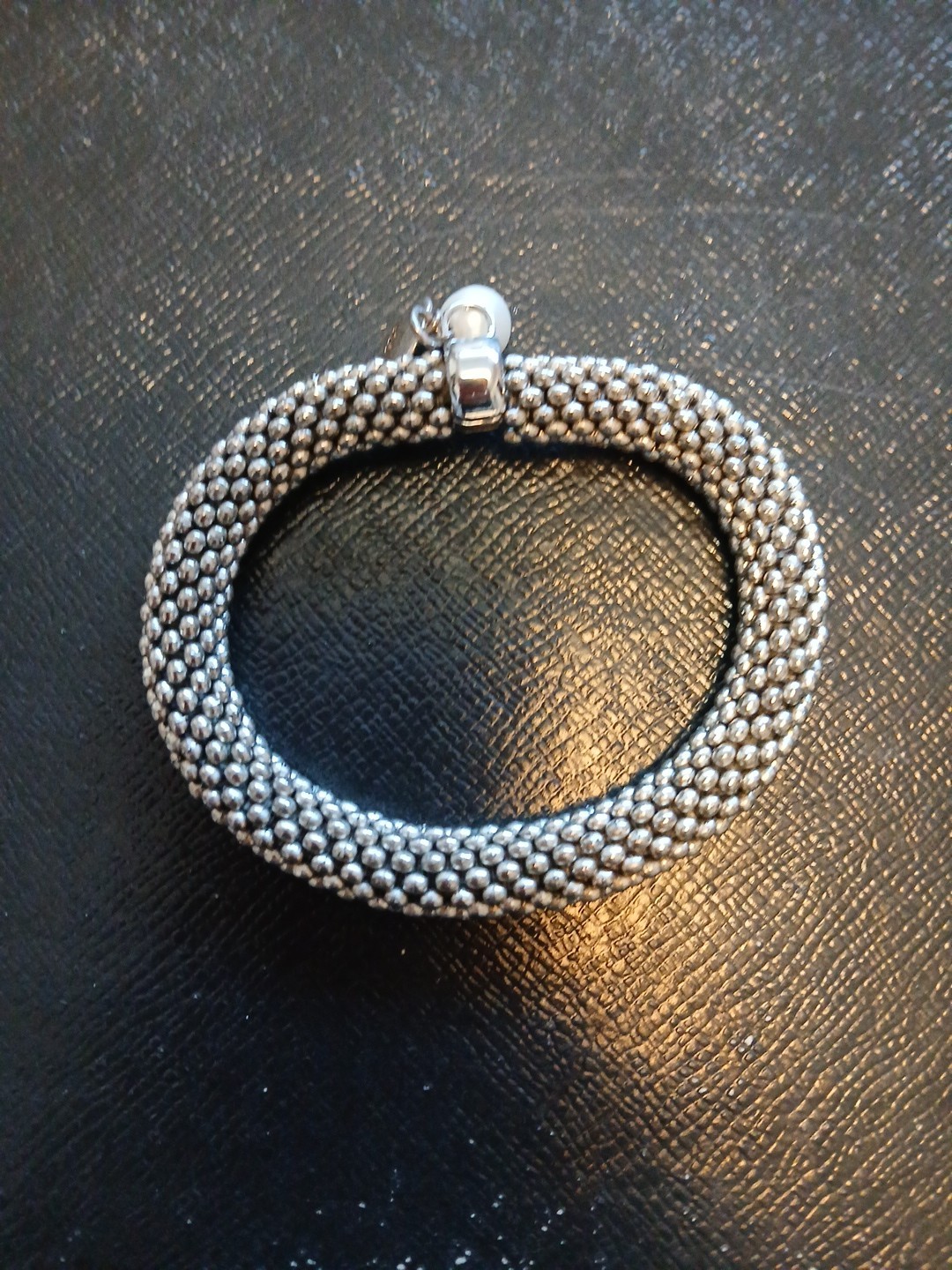 Unique Elastic Stretch Silver 925 Stamped Pearl Roundelle Spacer Bracelet