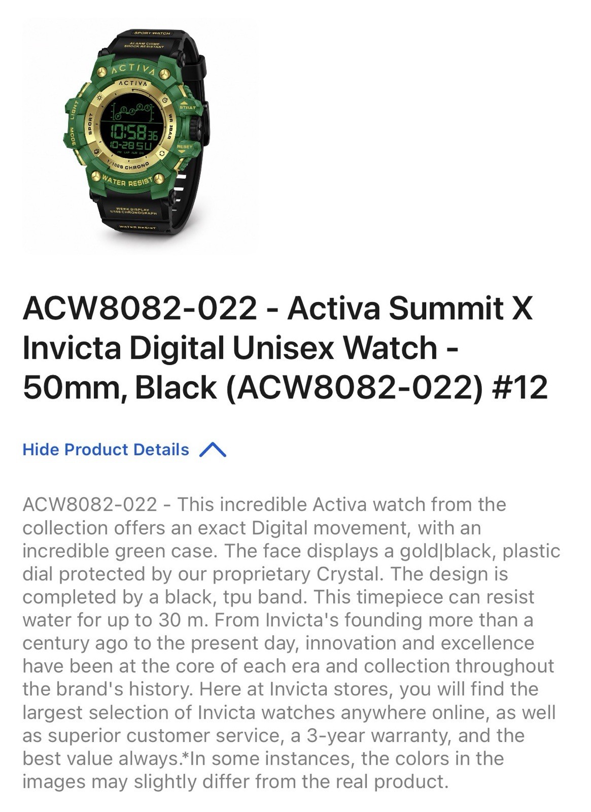 Invicta Activa Men’s Digital Quartz Sport Green/Gold Black Rubber Strap w/ Box