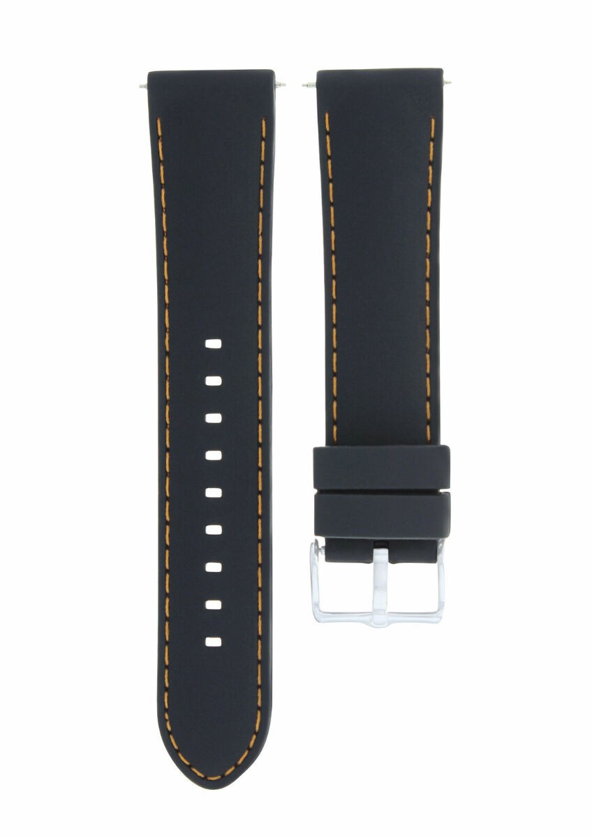 22mm Black Silicone Replacement Watch Strap Orange Stitching For IWC Pilot