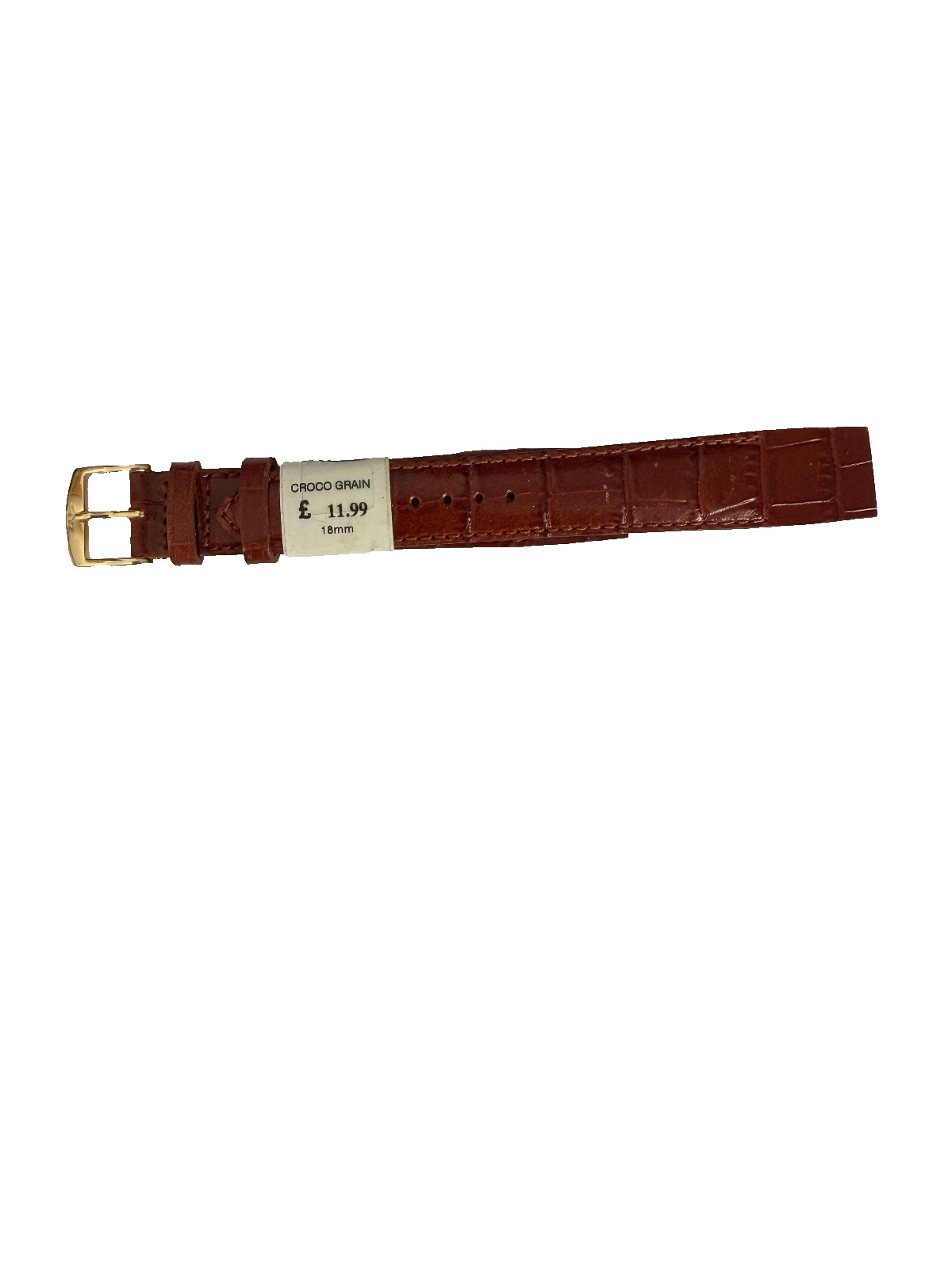 EASY FIT CLIP ON OPEN ENDED LEATHER WATCH STRAP CROC GRAIN Tan 18MM Gold Buckle