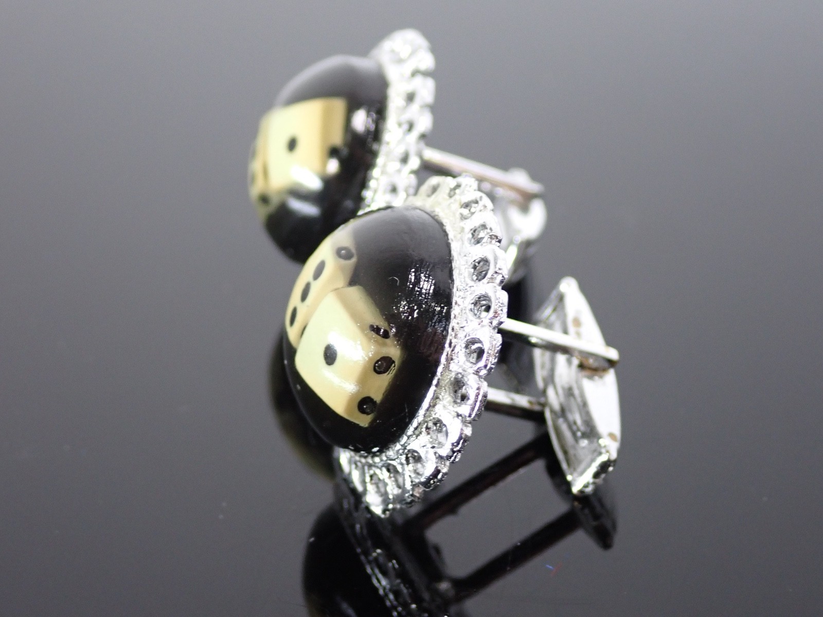 Vintage Dice Cufflinks Black Ivory Resin Casino Gambling Vegas Novelty Style