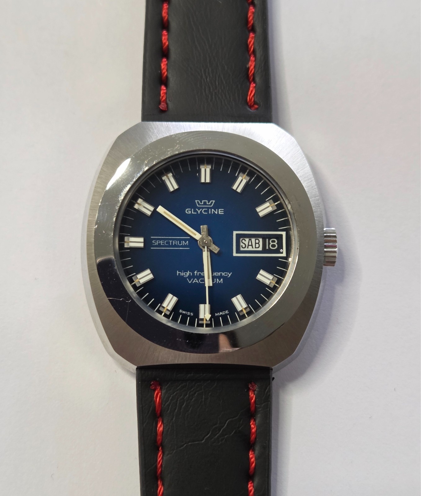 Glycine Automatic Watch Vintage Mens High Frecuency Spectrum Vacuum Blue Dial