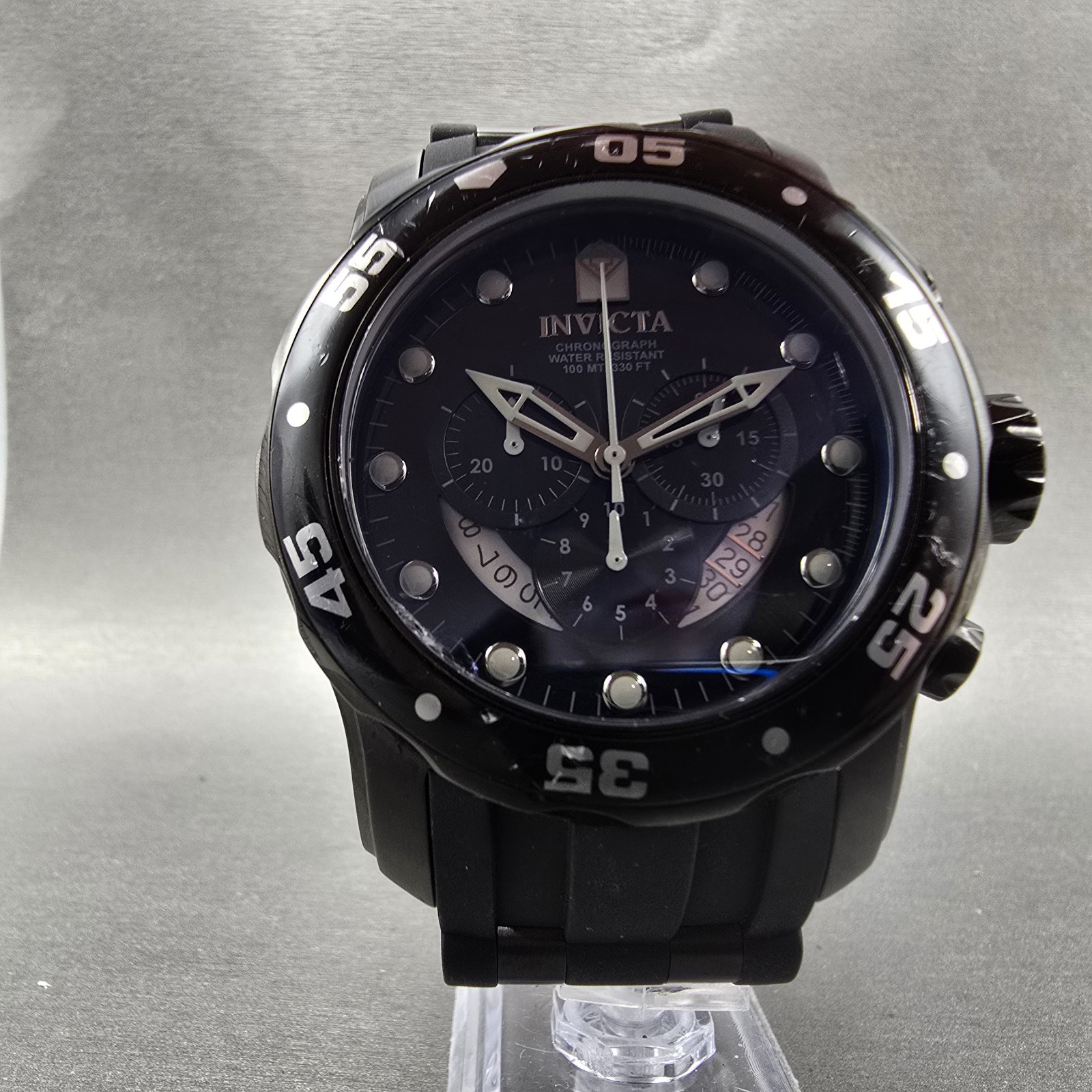 Invicta Pro Diver Chronograph Watch Men 48mm Black Dial Black Tone 6986 New Batt