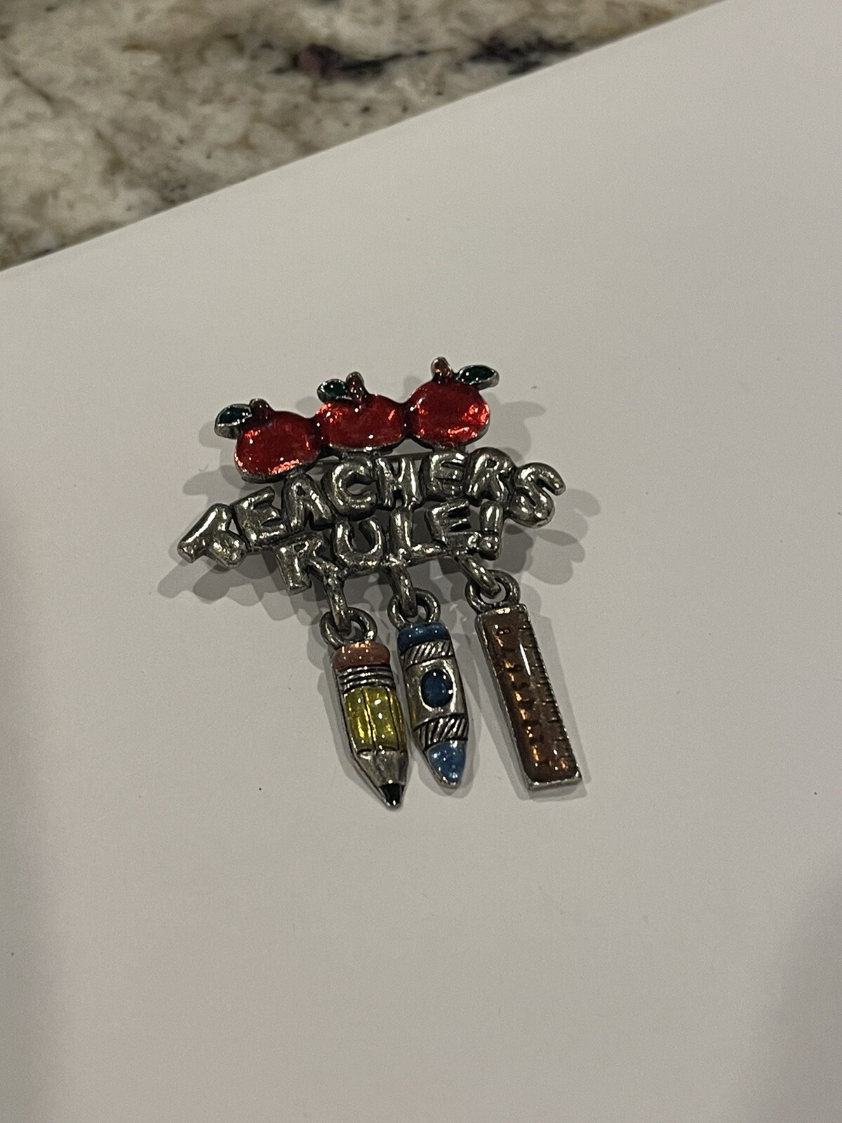 Signed AJMC Brooch Pin Teachers Rule Teacher
