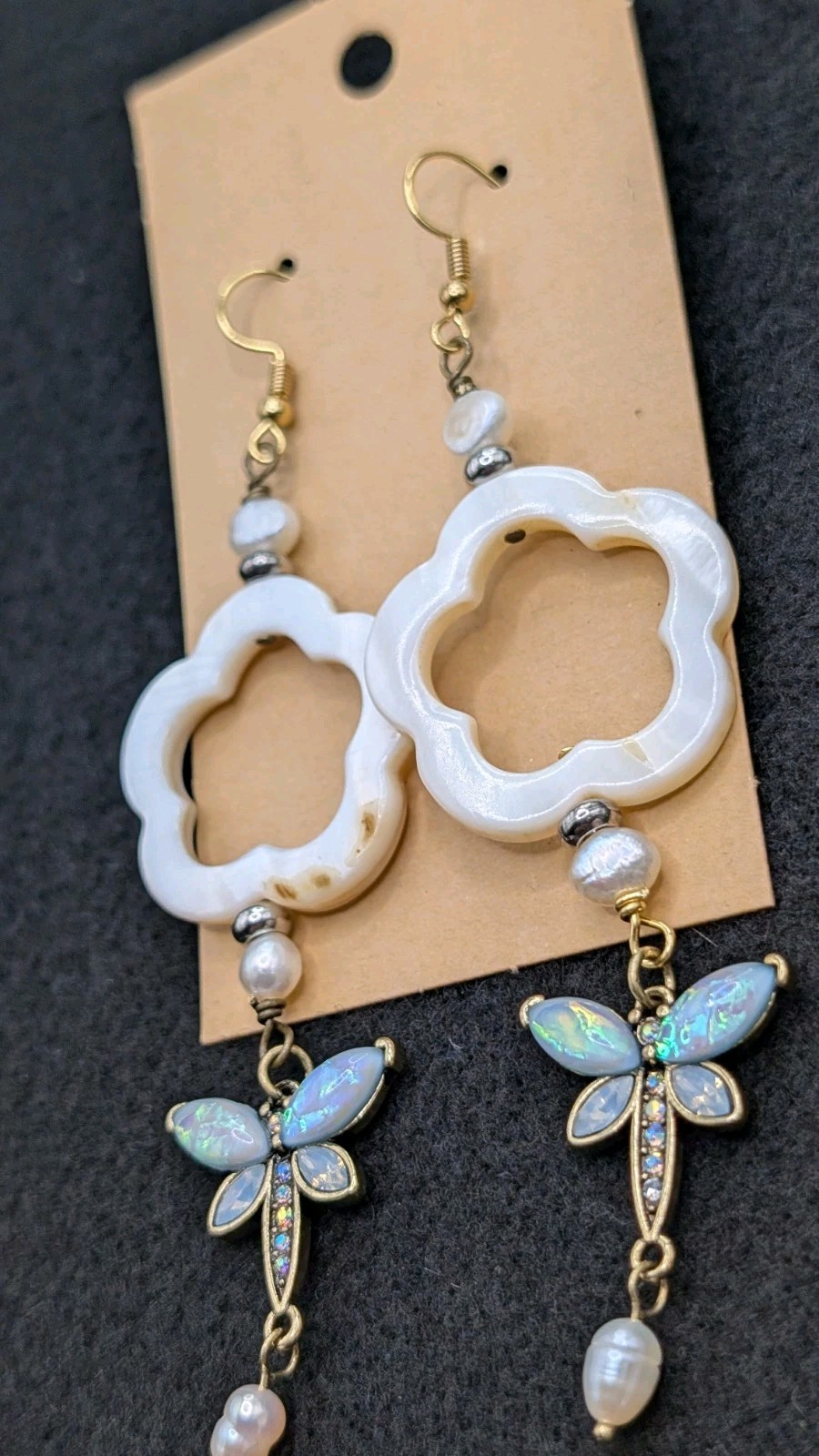 Women’s Stylish Boho Dragonfly MOP Beaded Drop Dangly Hook Earrings 💙💚🤍🤎