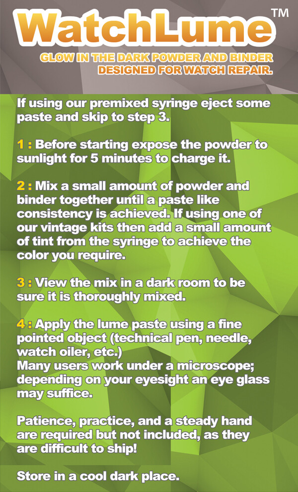 ORANGE GLOW IN THE DARK PAINT WATCH LUME ™ LUMINOUS PASTE KIT LUME – WATCH HANDS