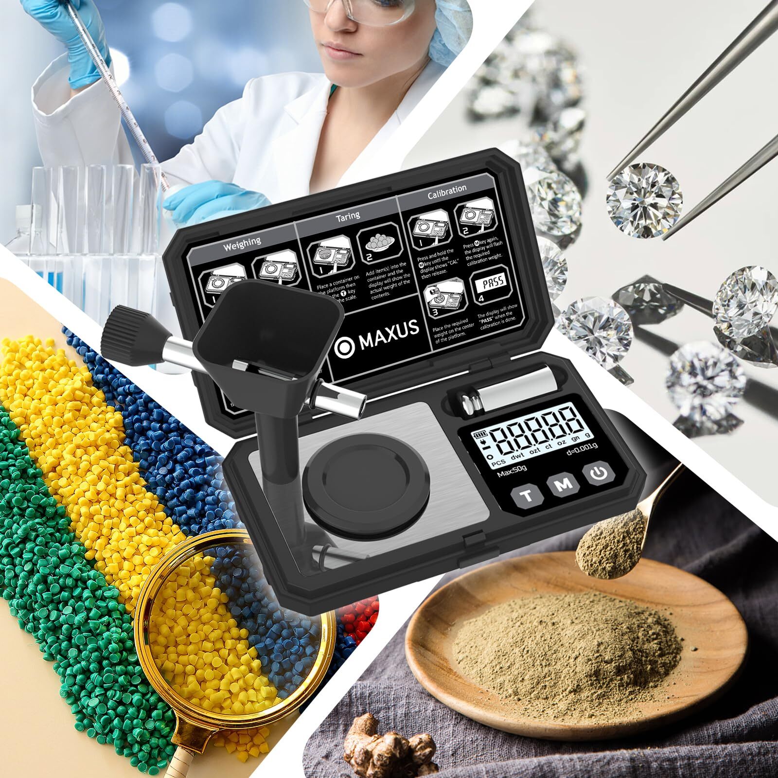 Digital Milligram Scale 50g/0.001g with Calibration Weight, Reloading Scale w…