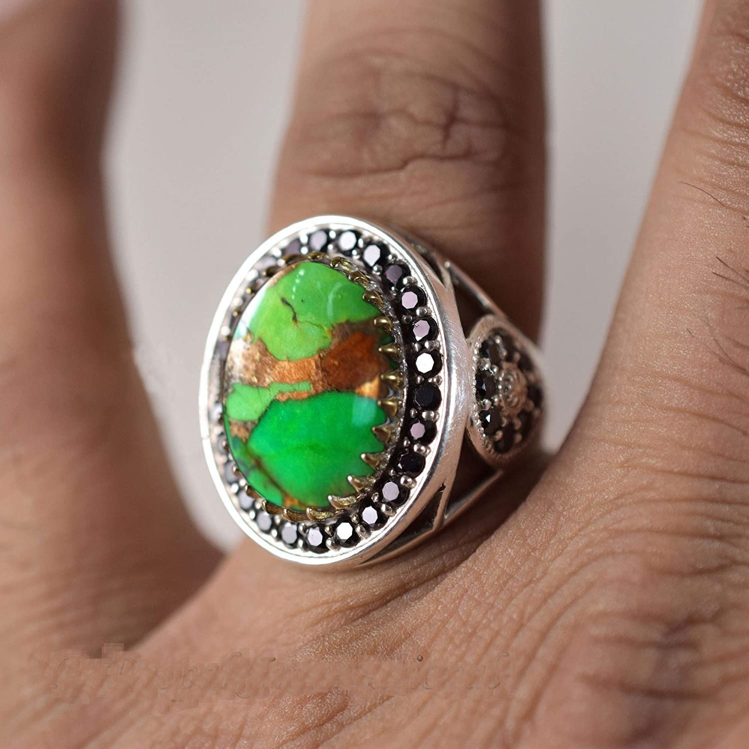 Solid 925 Sterling Silver AA Natural Copper Turquoise Gemstone Men’s Unisex Ring