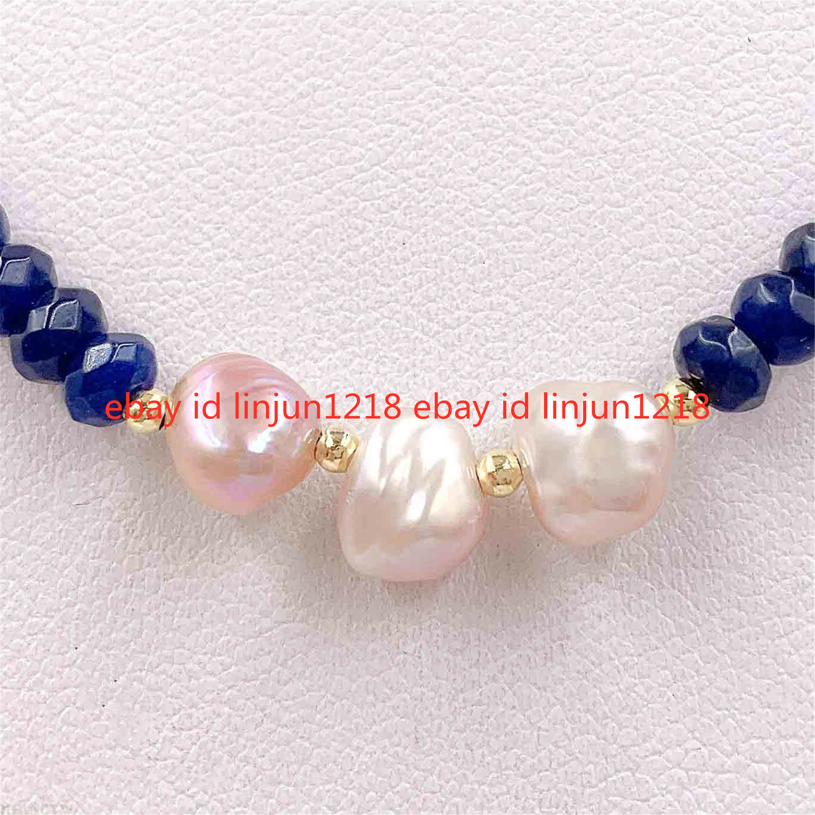 2x4mm Blue Jade Pink 9-10mm Baroque Pearl Necklace 18 inches