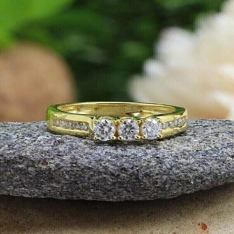 2.5Ct Round Cut Lab Created Diamond Engagement Band Ring 14k Yellow Gold Plated