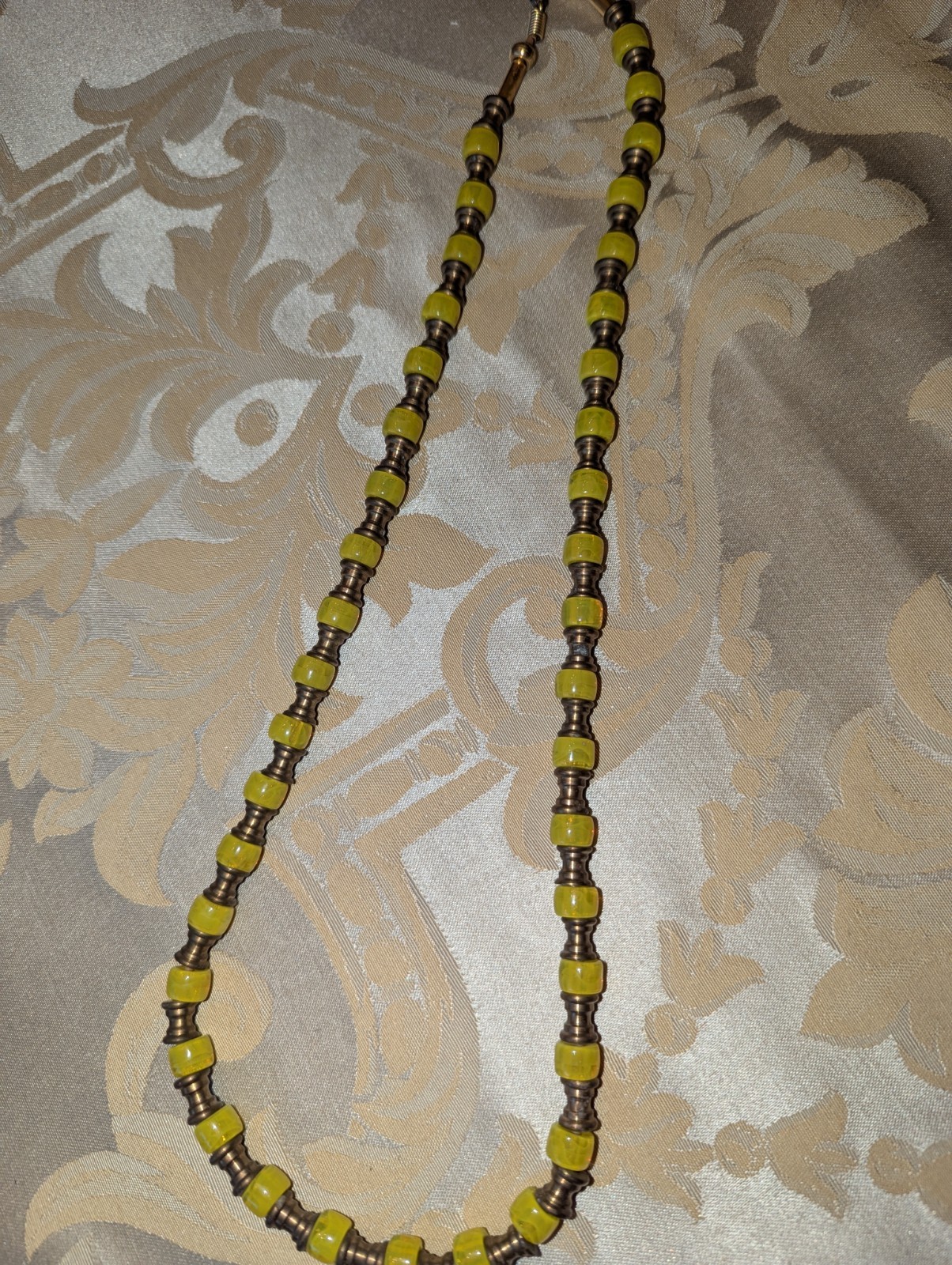 African Influenced Handmade Necklace w/Glass Beads and Metal Spacers