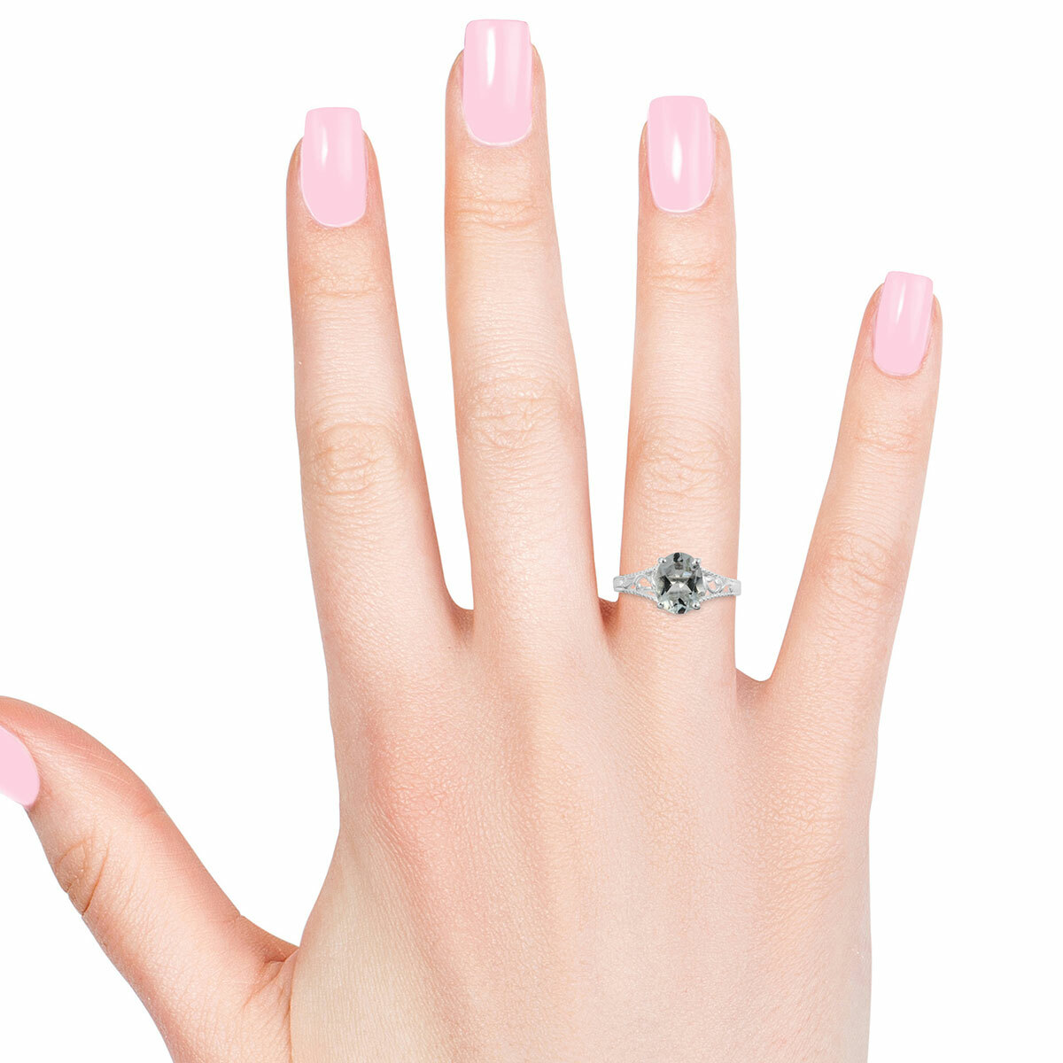 Natural Green Amethyst Ring in Sterling Silver (Size 9.0) 1.65 ctw
