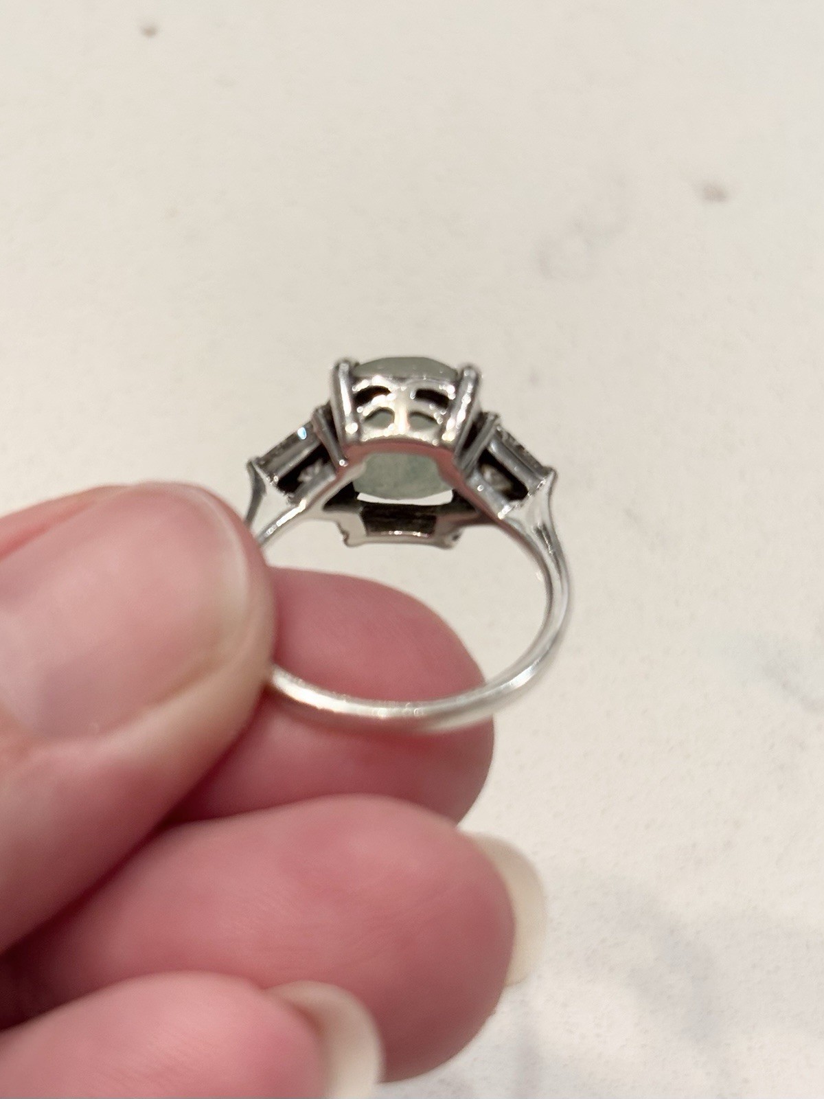 RJ Graziano Jadeite Cushion Cut & CZ Sterling Silver 925 Cocktail Ring Size 5