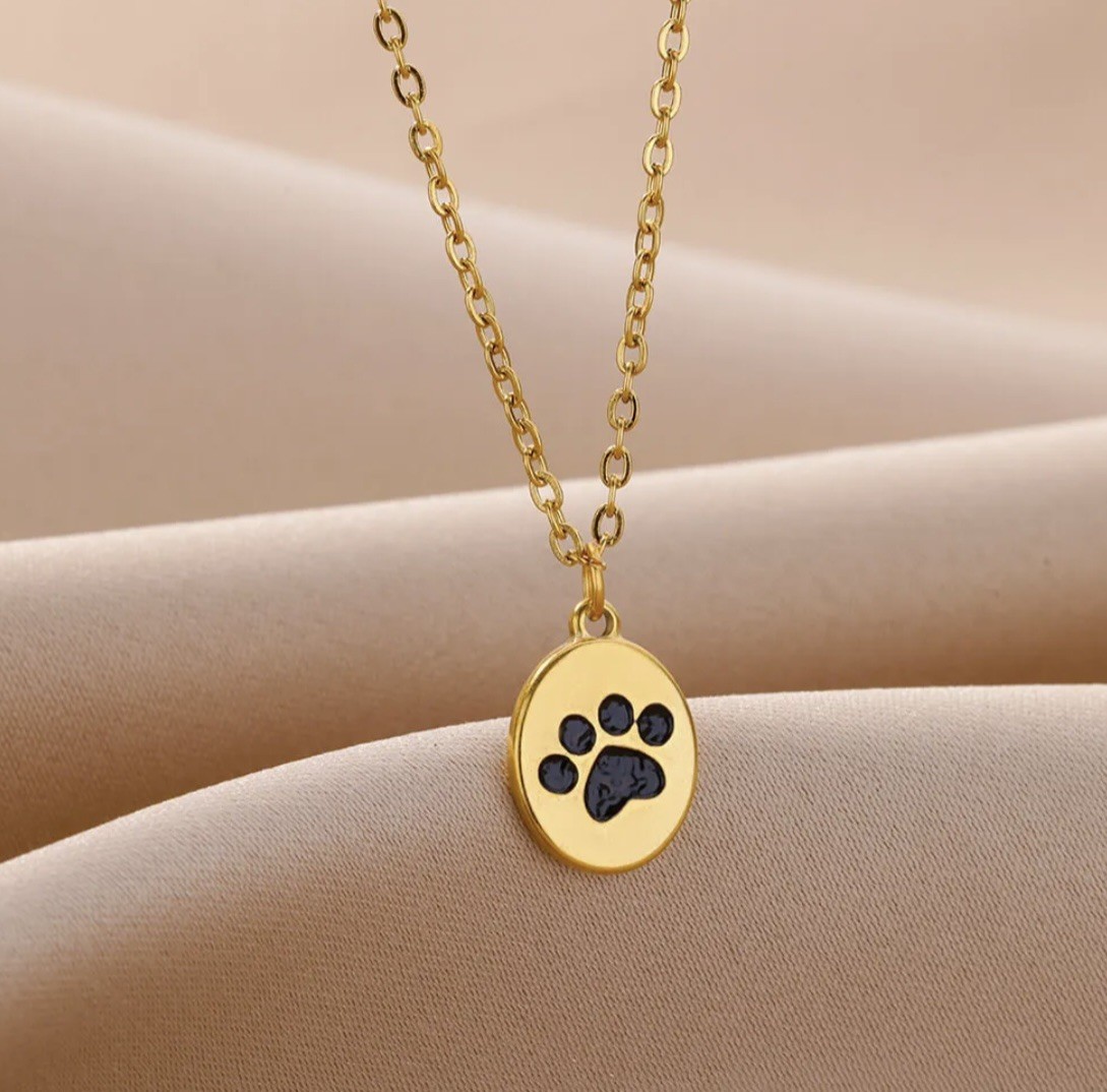 Gold Plated Pendant Animal Paw Print Necklace Engraved Pet Dog/Cat Jewelry Gift