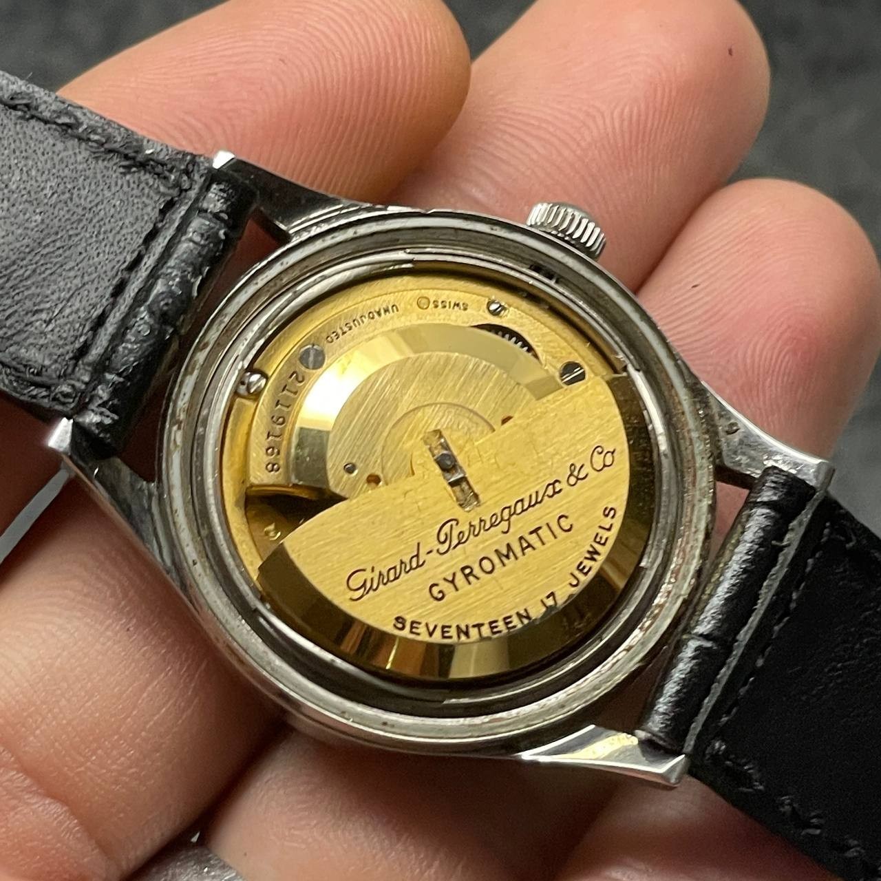 RARE GIRARD PERREGAUX GYROMATIC AUTOMATIC CAL 21.19 S STEEL SWISS WATCH Ca1970