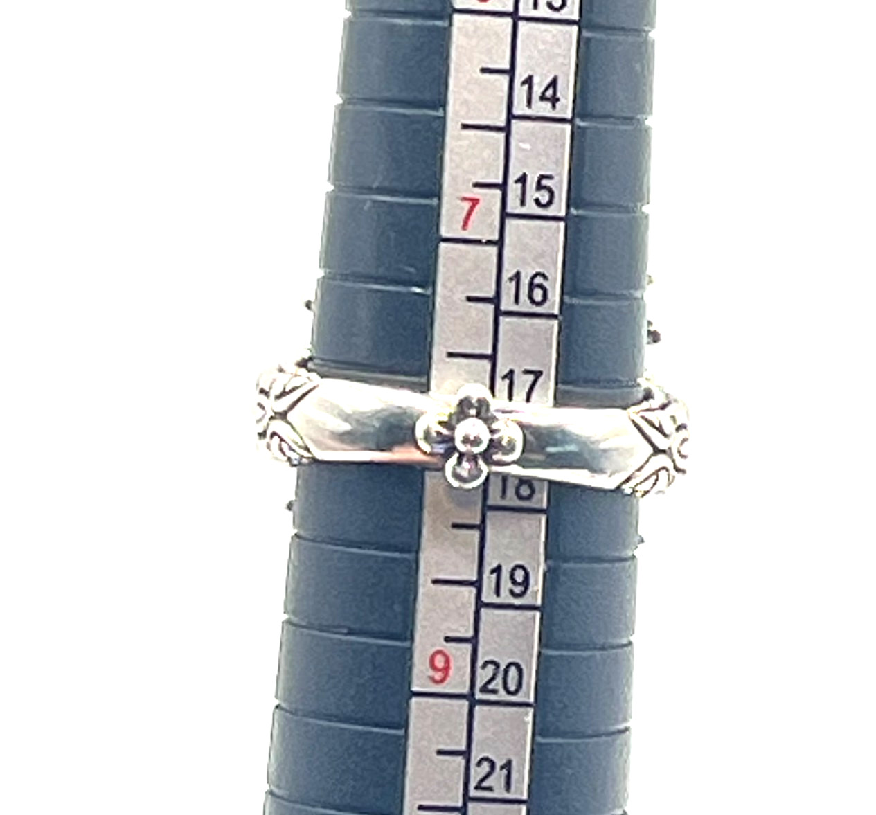 Barbara Bixby Size 8 Carved MOP & Blue Topaz Lotus Square Sterling 925 & 18k