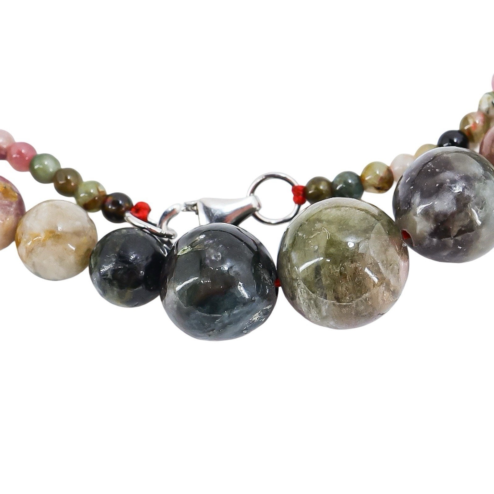 D’Joy Tourmaline Beaded Necklace Multi Color Graduated Gemstone 10.9mm 18”
