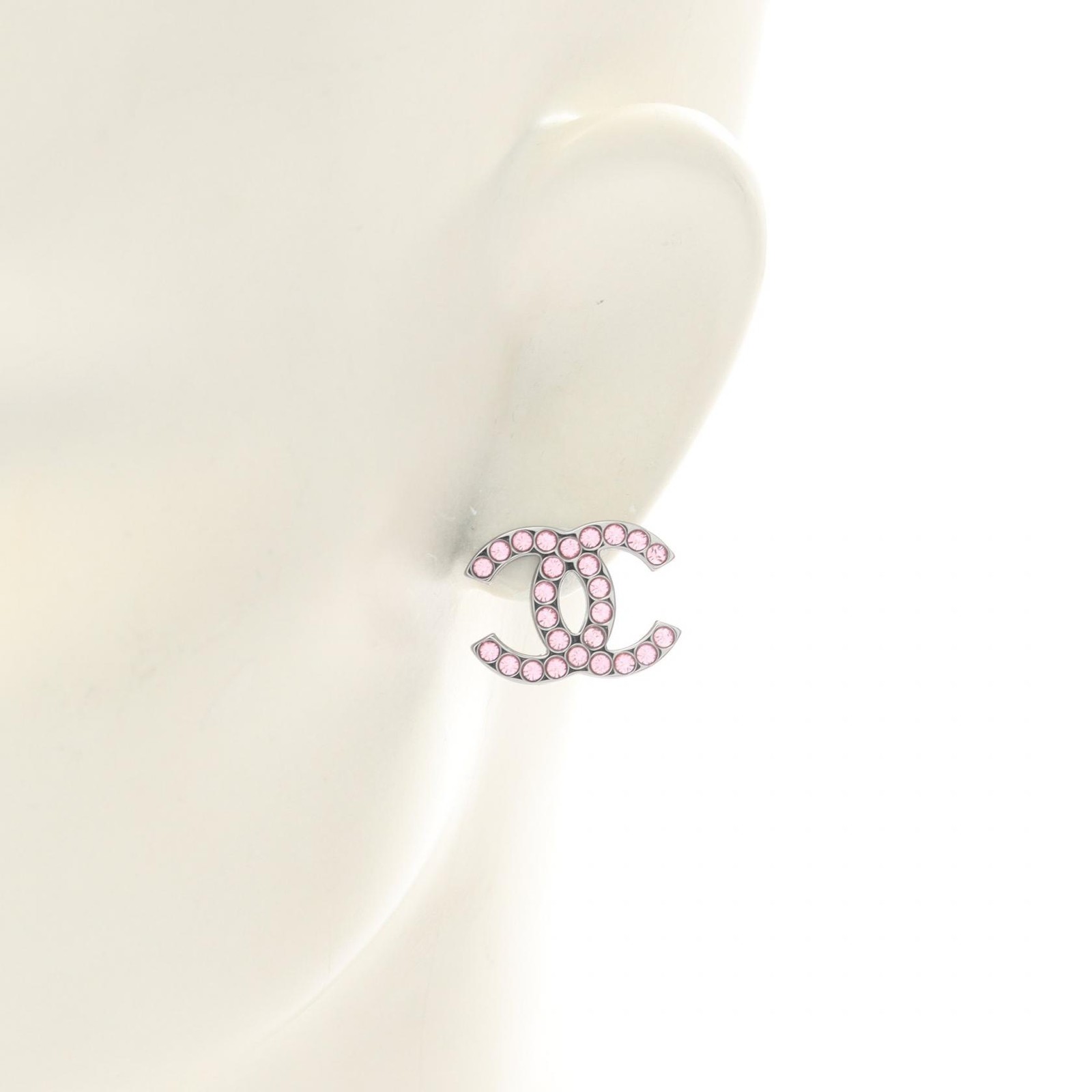 CHANEL COCO Mark B17K Pierced earrings SS Rhinestone Pink Used Women CC
