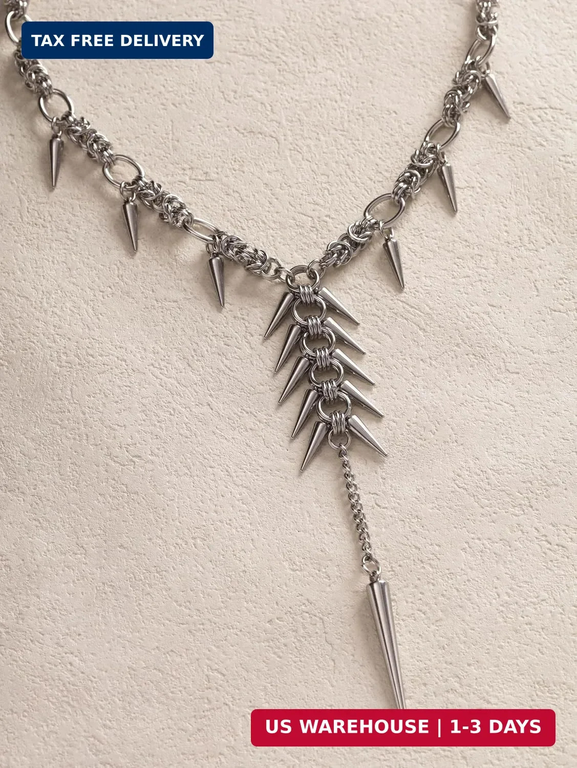 Sacina Silver-tone Chunky Spike Choker Necklace, Gothic Emo Punk Grunge Necklace