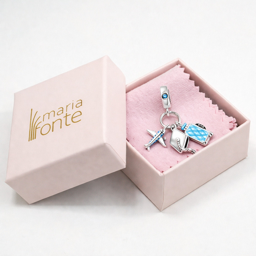 MariaFonte Charm Plane Hat Graduation Suitcase 925 Silver Compatible