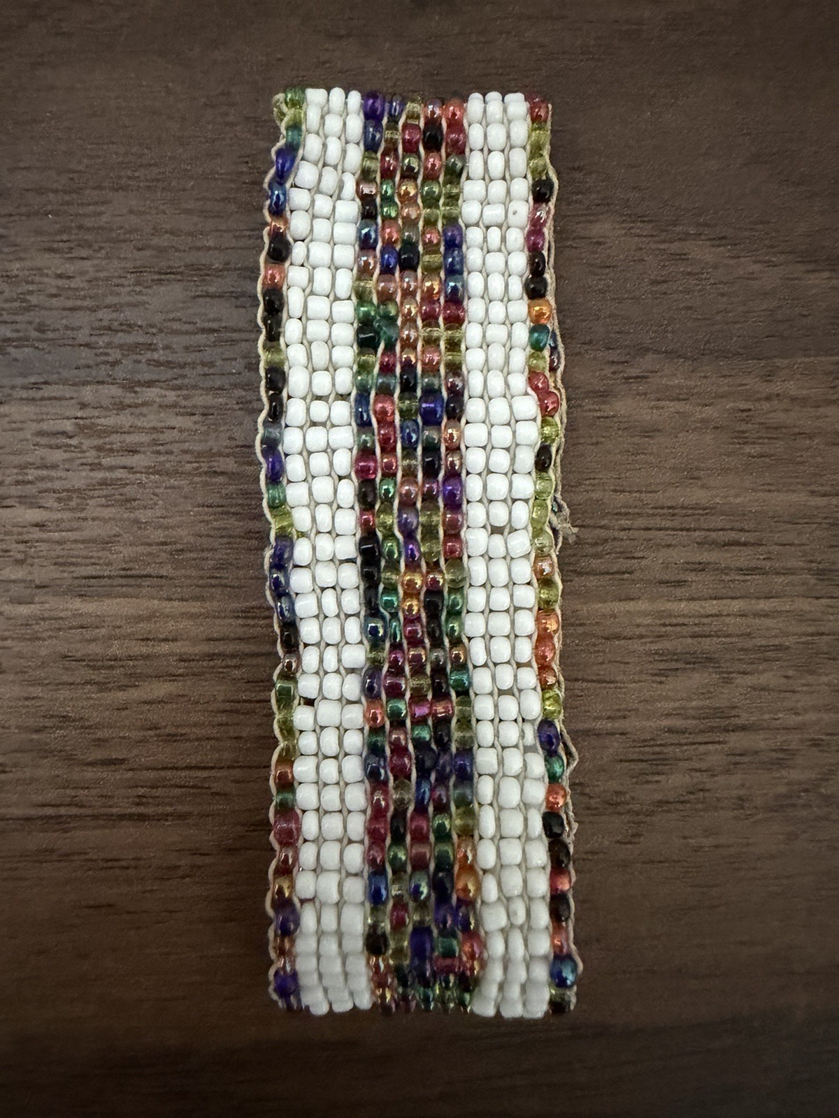 Handmade Beaded Cuff Bracelet Geometric Loom Woven Glass Seed Bead Slips On 1″ W