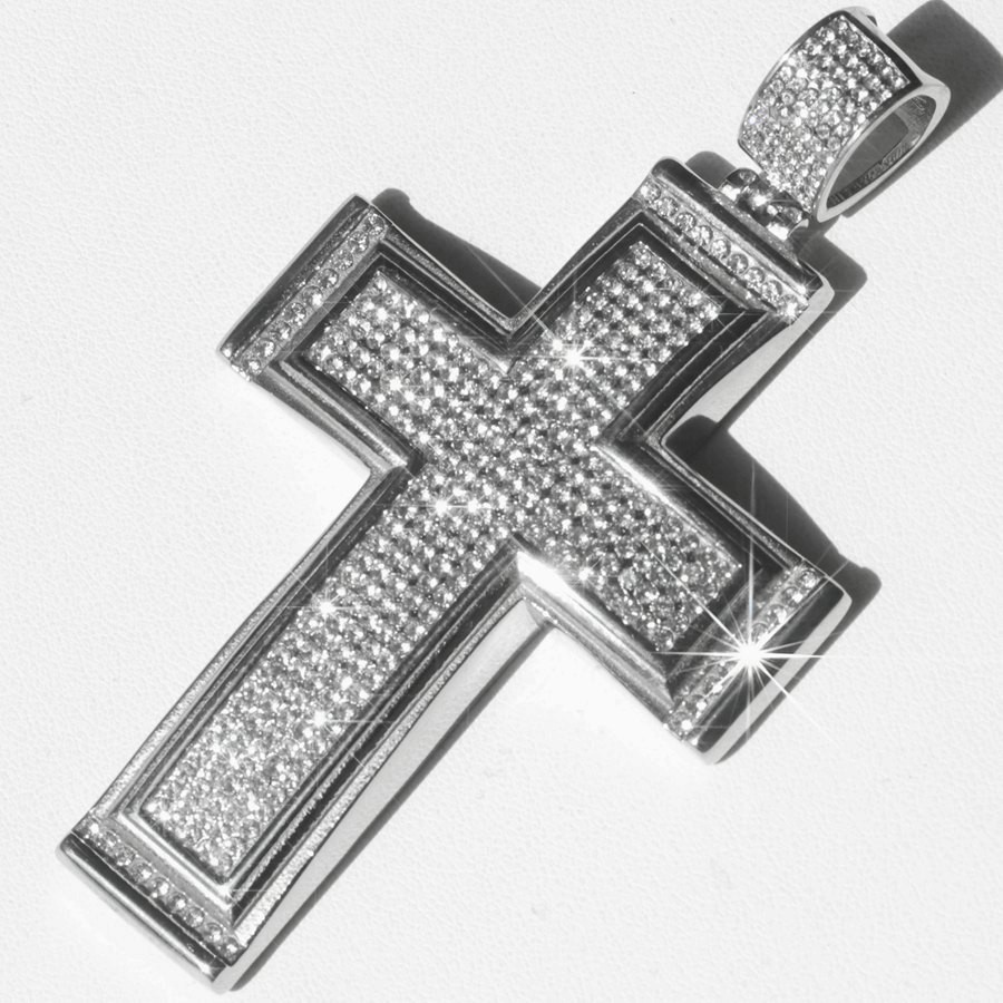 Men Stainless Steel JESUS CROSS 97mm Large Charm CZ Brilliant High Polish*BOX