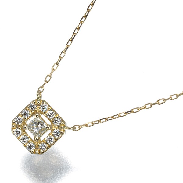 Auth AHKAH Necklace Diamond 0.09ct Tina Coffret 18K 750 Yellow Gold